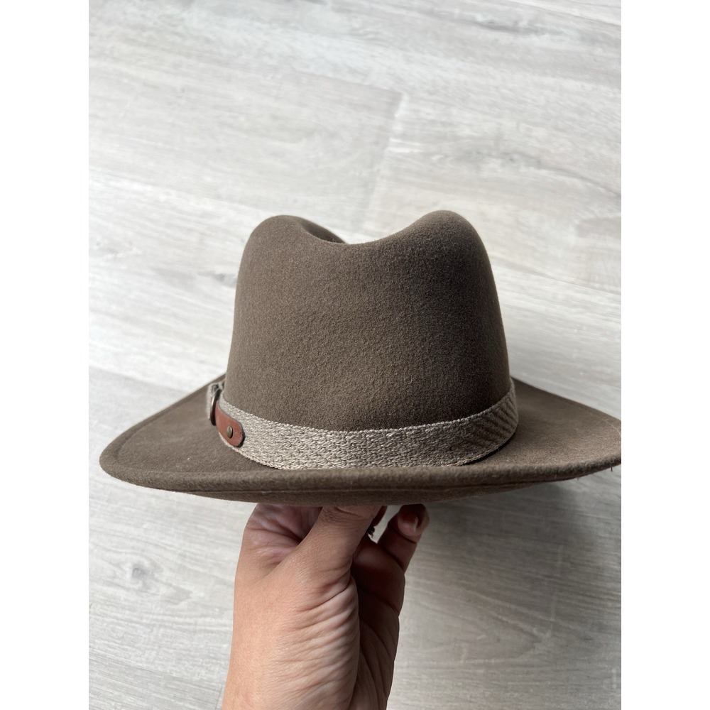 Dorfman Pacific Mens Wool Felt Outback Hat Brown Leather Band Feather Large USA - Picture 4 of 8